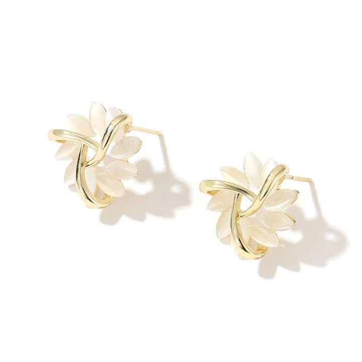 Gold Circle Earrings with Opal Petals