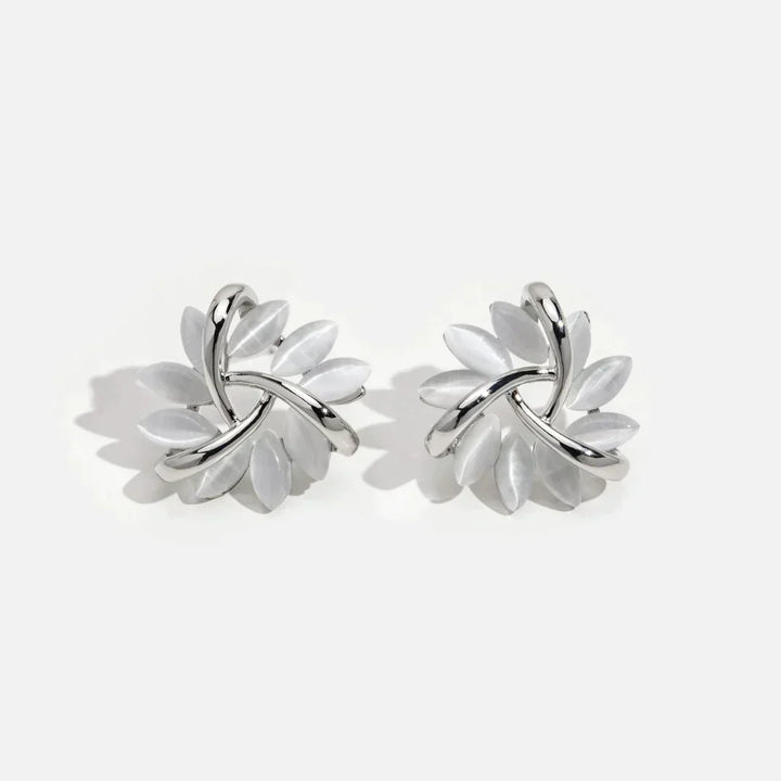 Gold Circle Earrings with Opal Petals